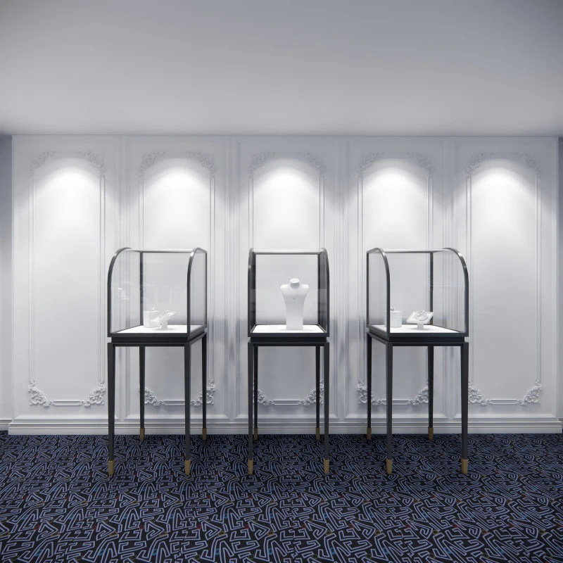 Роскошное дизайнерское украшение для ювелирного магазина, напольная стойка для ювелирных изделий, безопасная стеклянная башня с полным зрением, витрина для ювелирных изделий на заказ