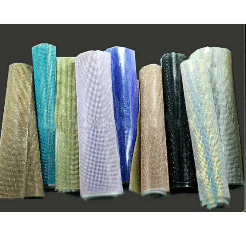 Lucky wholesale super close 24*40 cm self-adhesive rhinestone mesh fabric rhinestone sheet rhinestone tape  for car decoration