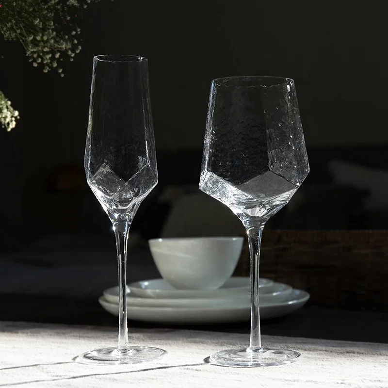 Home Hammered Wedding Luxury Drinkware Goblet Creative Glass Cups Bar Diamond Red Wine Glasses