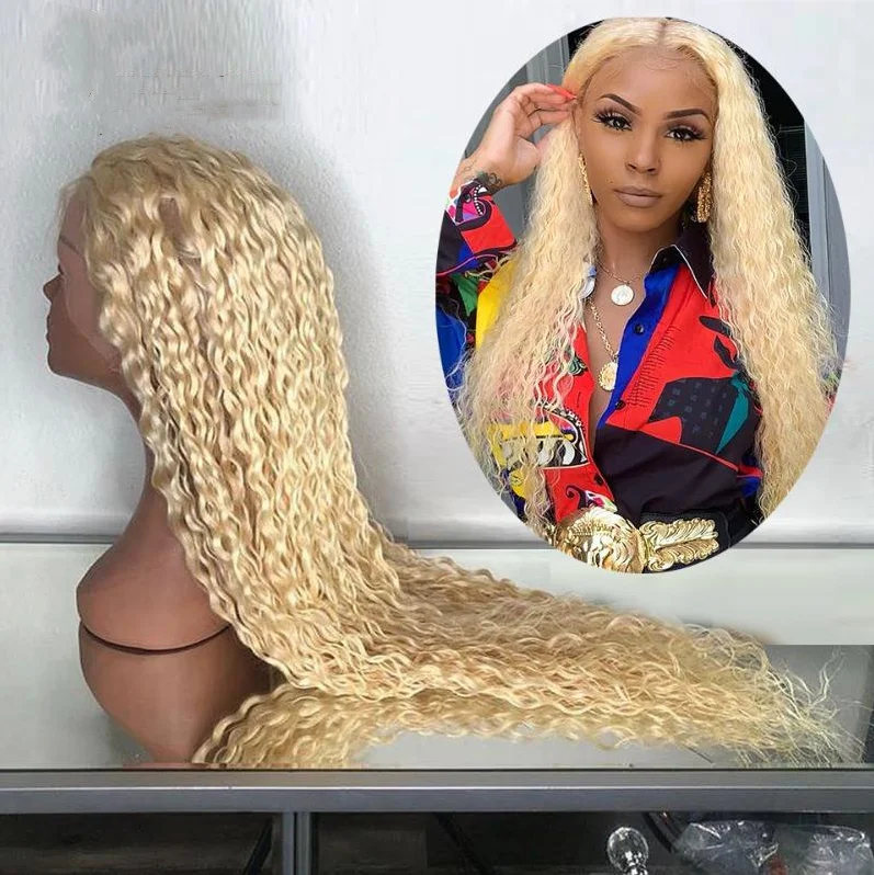 613 deep wave 13 by 6 hd frontal wig human hair 200 density curly blonde wigs,613 full lace human hair wig with baby hair