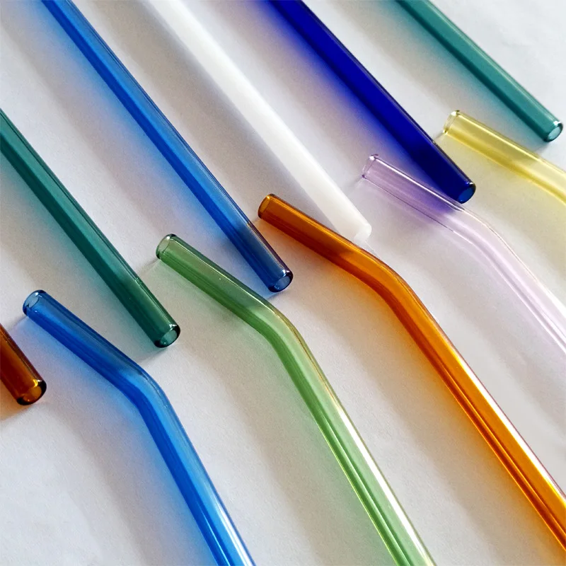 Wholesale transparent glass straw set color straight straw heat-resistant and eco-friendly borosilicate glass curved straw