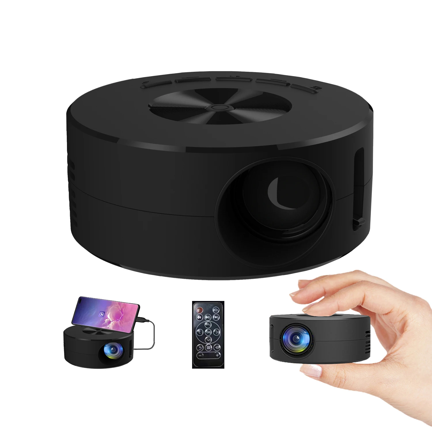 FOSENHL Portable Home Mini Projector for Phone with Remote Controller Built-in Speaker,Audio Port,Android iOS compatible