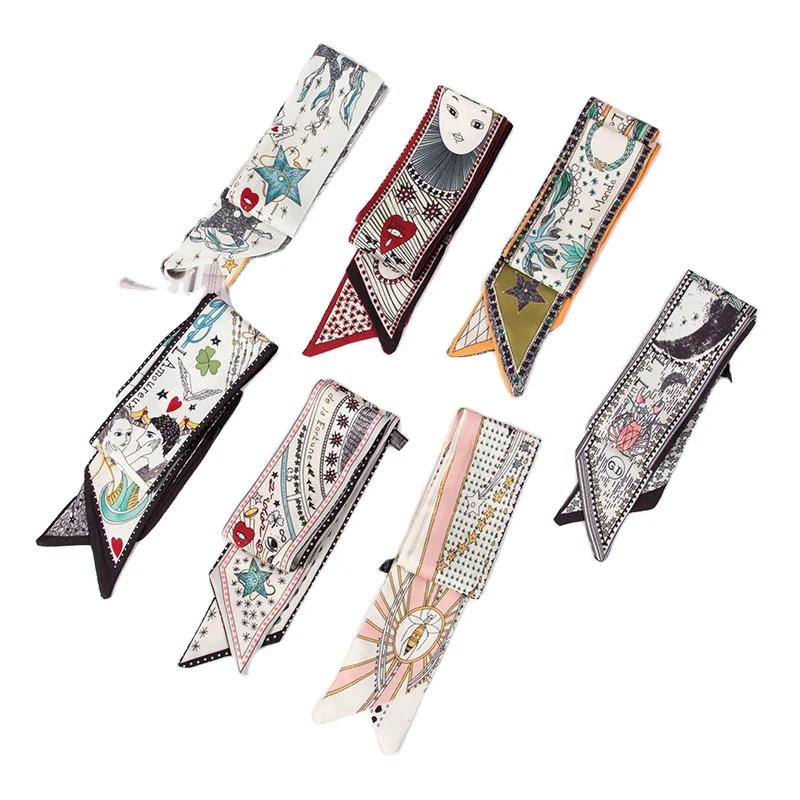 custom designer  long narrow scarves Neckerchief Small  hair neck scarf printing silk scarf for women