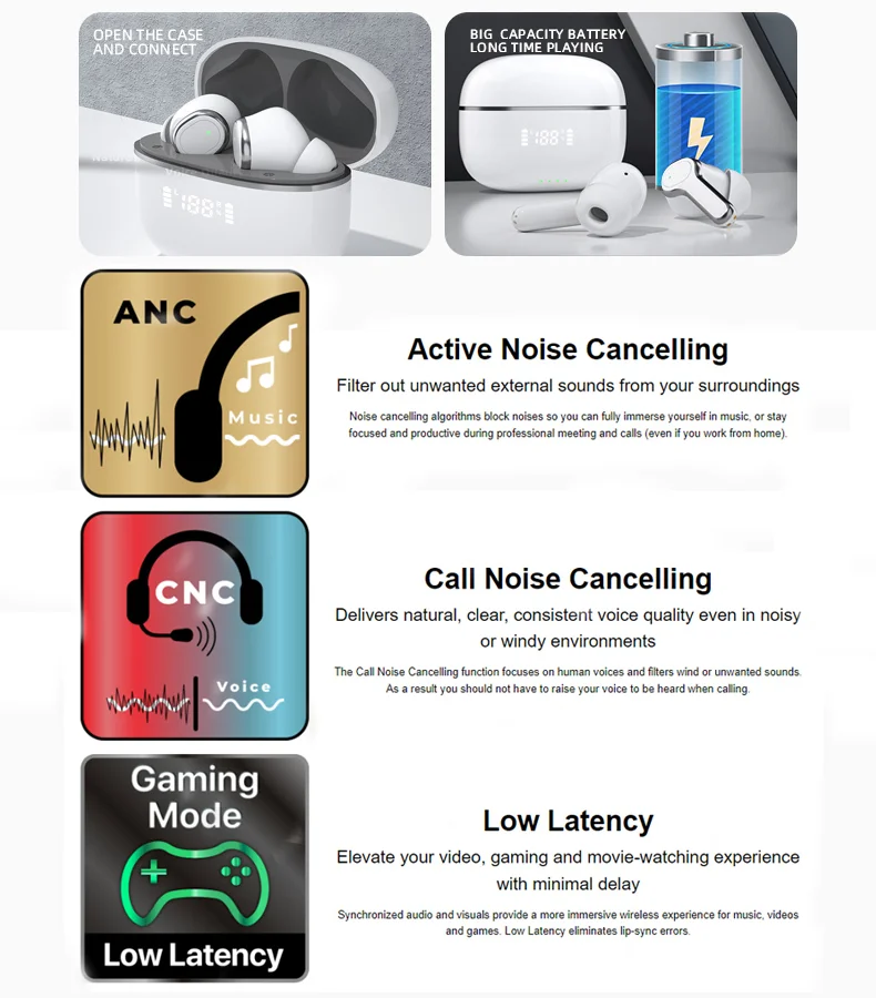 trending products 2023 new arrivals tws wireless waterproof earbuds with noise cancellation