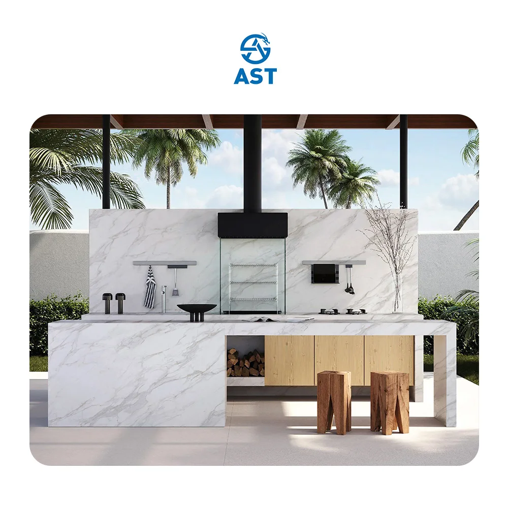 AST OEM/ODM Custom 7009 CalacattaDelicato Printed Quartz Custom Kitchen Island Backsplash Premium Service Quartz Countertops