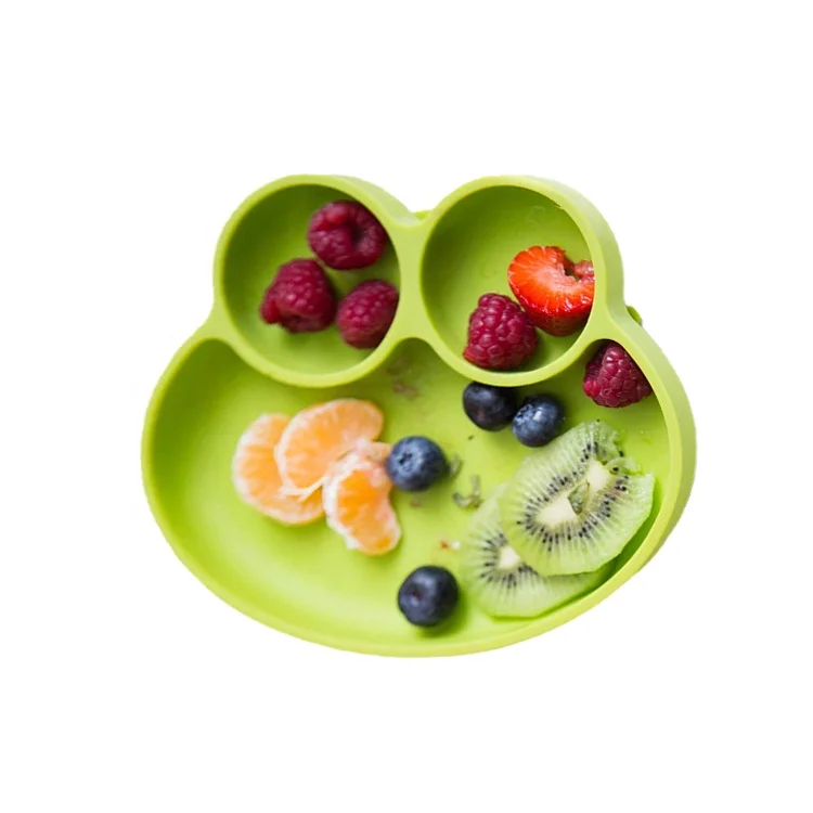 New Design Frog Kids Dinner Plate Baby Placemat Plate Divided Silicone Suction Plate