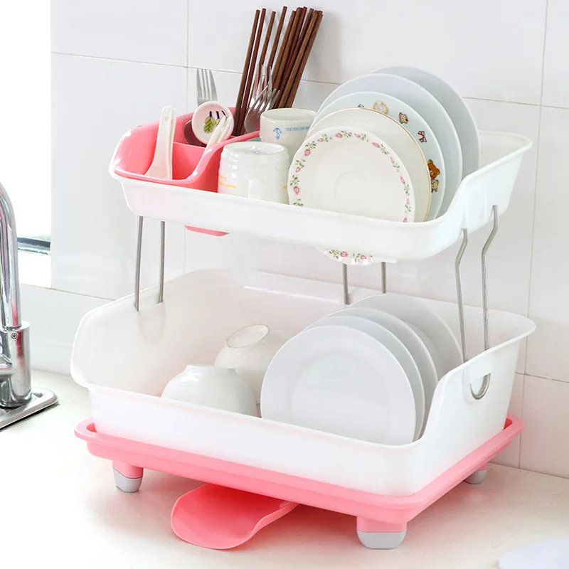 Household Kitchen Items Plastic Dish Rack Organizer Kitchen Utensils Storage Basket Stand