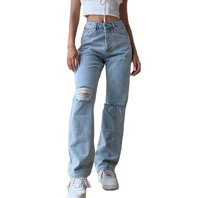 
Large Boyfriend Ladies Jeans High Waist Straight 2021 Mom Jeans 