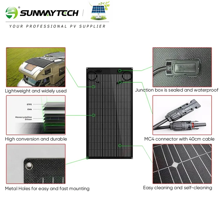 Sunway Solar Outdoor Thin Film Lightweight ETFE 18V 100W Shingled Flexible Solar Panel outdoor Camping Solar Panel