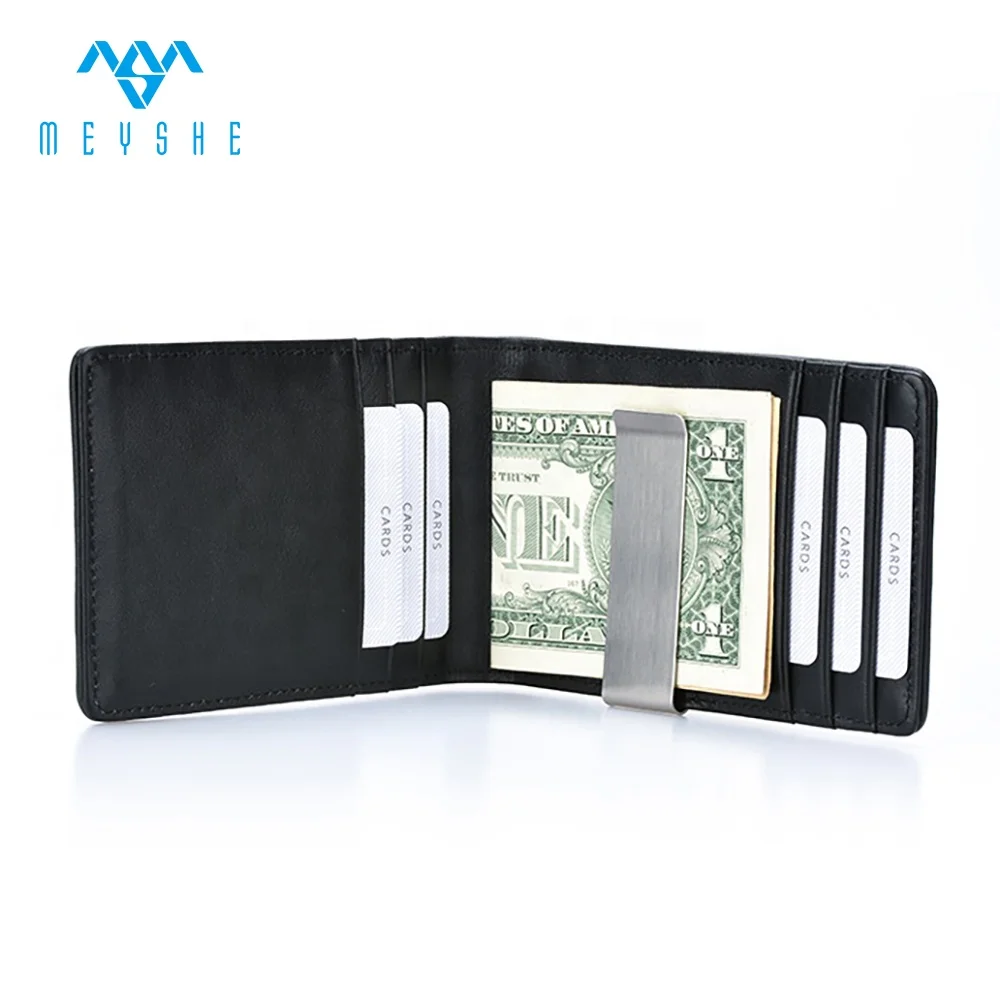 2019 hot sale black ballistic nylon genuine leather rfid custom slim money clip