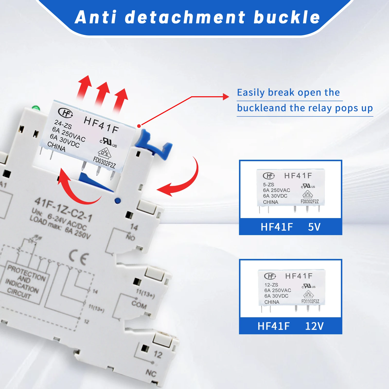 Interface slim relay setSPLC 6.2mm thickness din-rail 6 A relay socket  slim din rail slim relay HF41F-024-Z