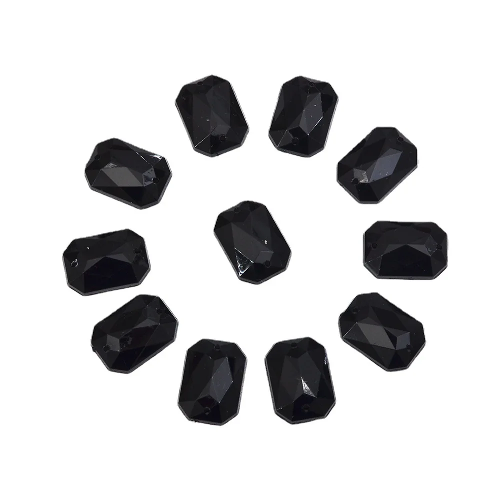 Acrylic AB color flat bottomed rectangular octagonal chamfered surface double hole hand sewn drill clothing shoes and hats