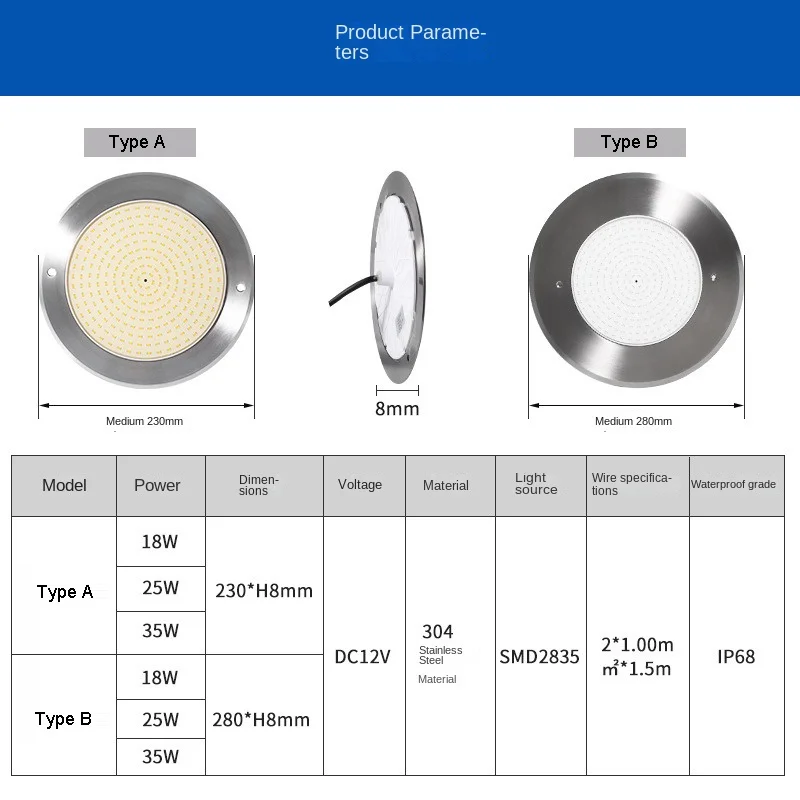 IP68 LED Swimming Pool Lights Epoxy Resin Filled Slim 7.5mm Pool Light RGB DC AC12V Submersible Lighting Underwater Lamp
