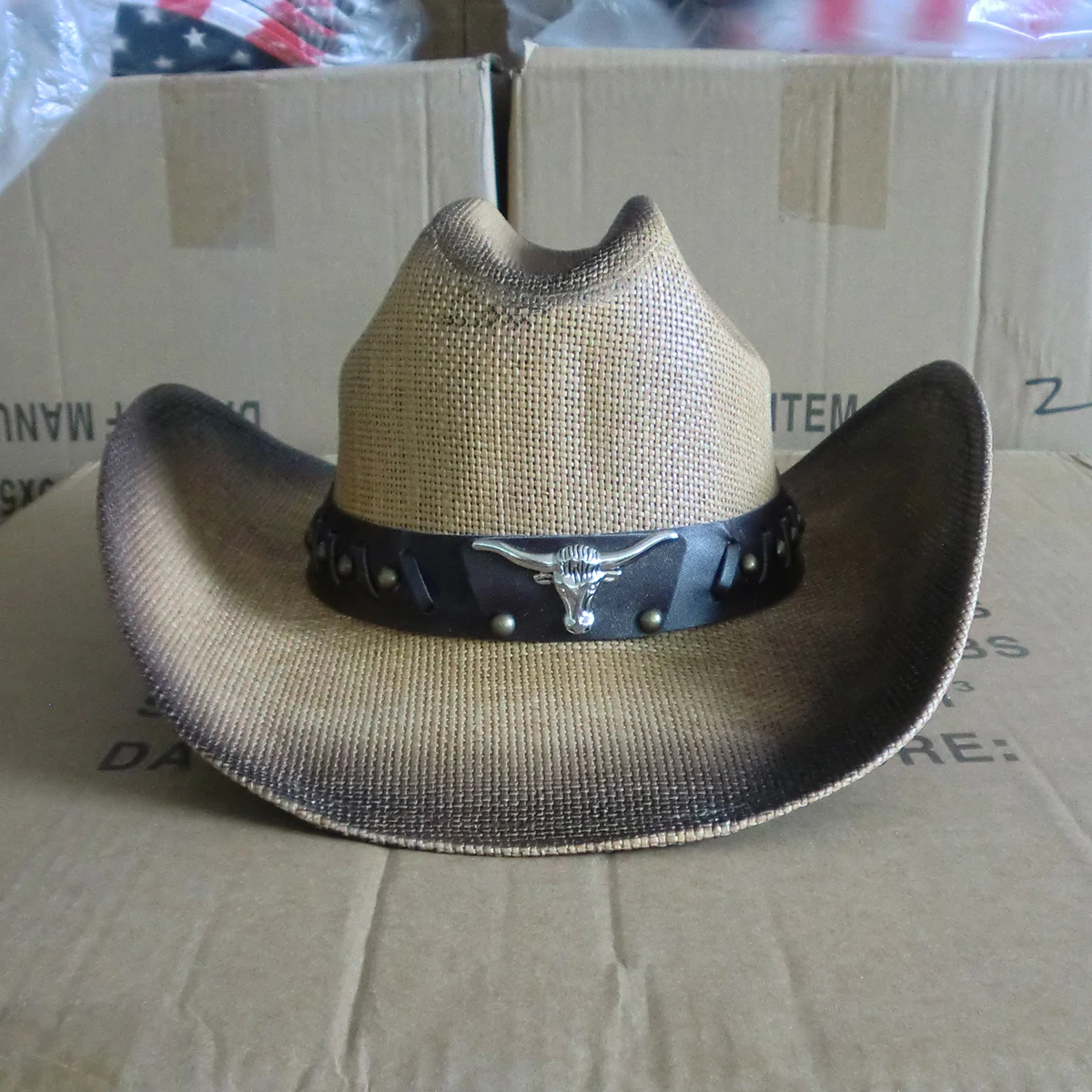 Paper Straw Cowboy Hat USA American Cattleman Shapable Big Brim Sombreros Horn Western Cowboy straw Hat Men