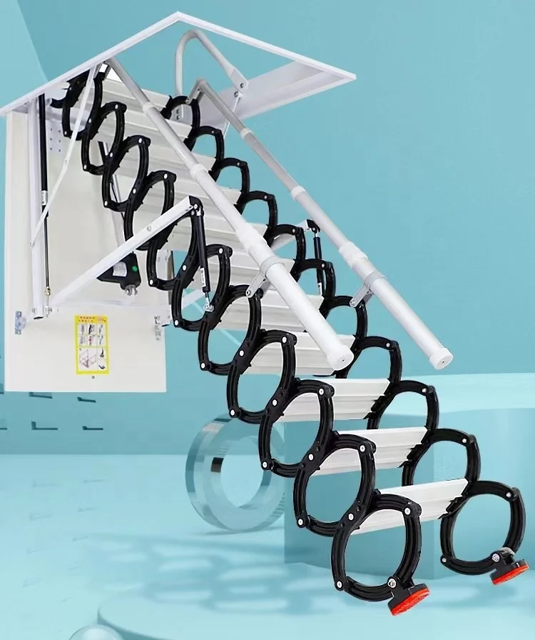 Household Electric Lifting Stairs Folding Stretch Invisible Ladder Attic Telescopic Stairs/aluminum Exterior