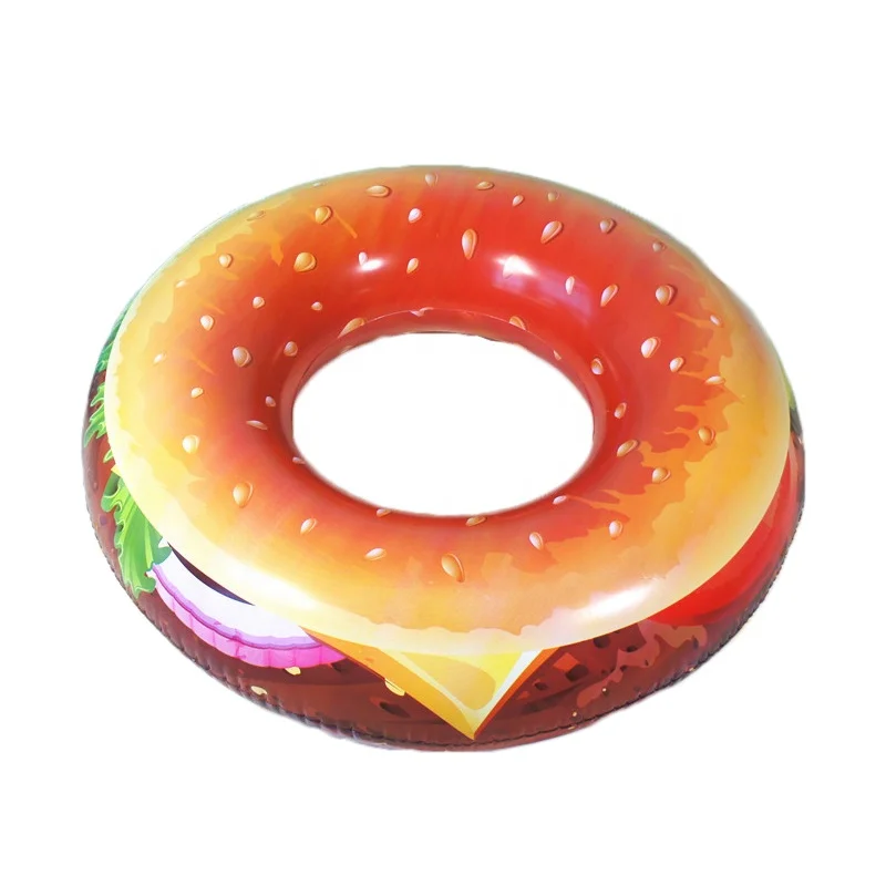 Inflatable Hamburger Pool Floats Swim Ring PVC Custom Swimming Ring For Summer Water Fun