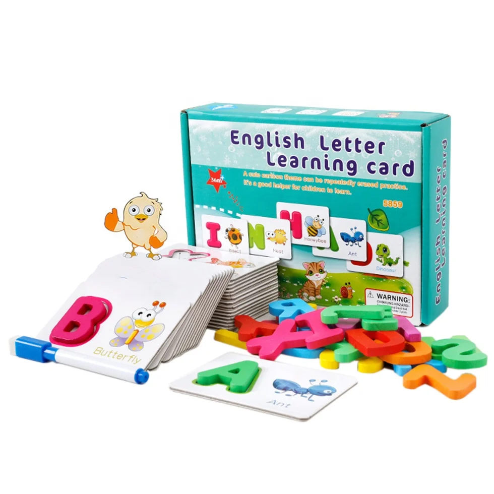 Kids Alphabet Letter Learning Cards Set 26 English Letters Spelling Card Baby Preschool Early Word Cognitive Toys