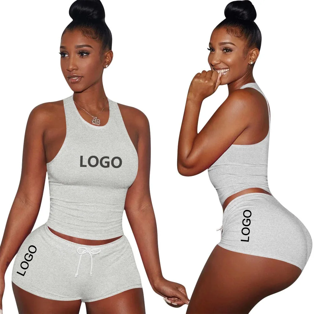 
Custom LOGO women sets Breathable two piece outfit women sports short suit Plus size Solid two piece short set for women  (1600075082315)