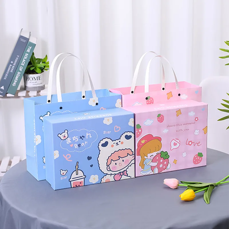 Direct Factory Price Blue pink cartoon pattern design with the same tote bag baby gift box set newborn