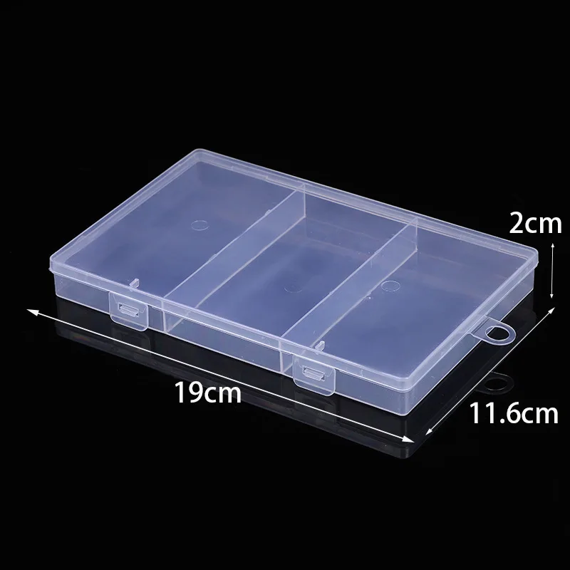 Transparent plastic 3-compartment box rectangular jewelry tool with fish hook sample parts box head fishing gear packaging