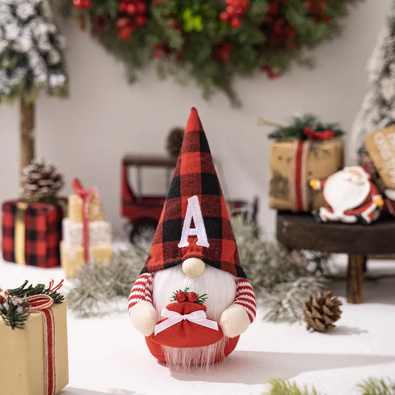 Christmas decoration new red and black plaid 6 letter embroidered doll ornaments Rudolph goblin faceless doll DIY