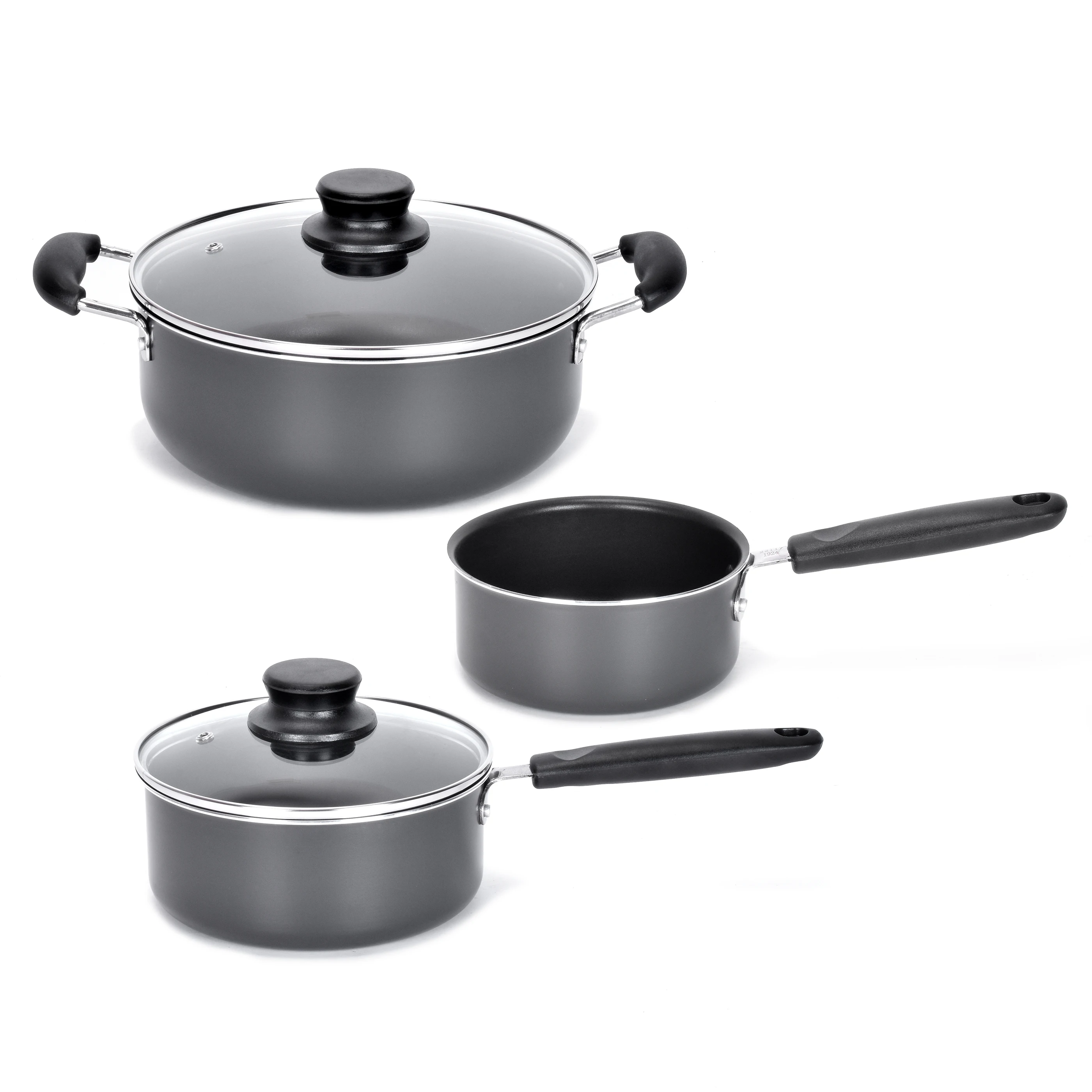Promotion home cooking aluminum nonstick coating 5 pieces pots and pans dishwasher safe cookware set grey