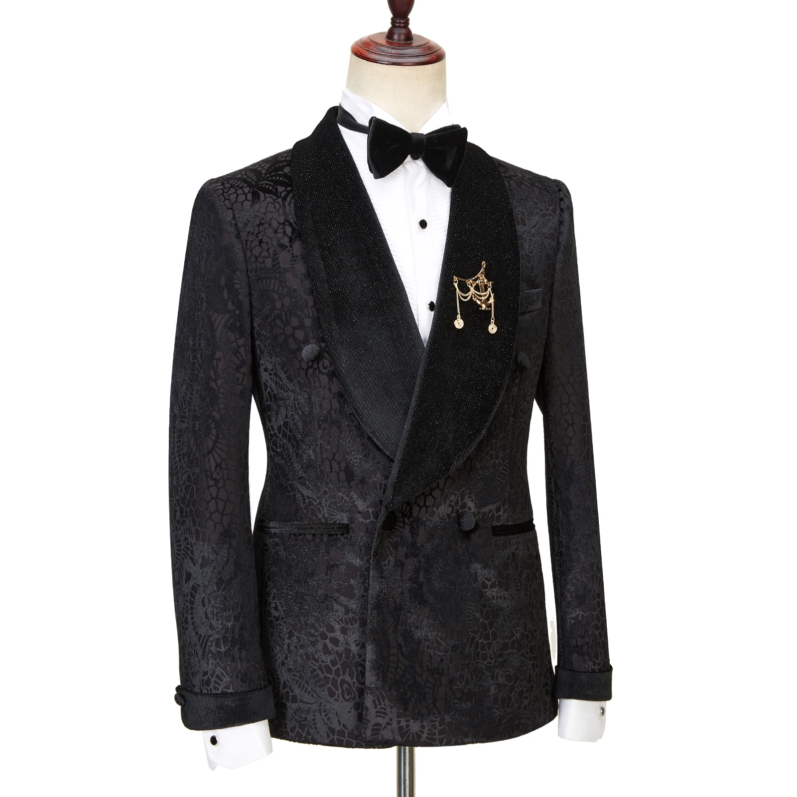 C-D-G Latest Coat Design Men Suits Tailor-Made Tuxedo 4 Pieces Blazer Velvet Lapel Wedding Party Groom Costume Homme