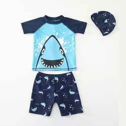 Shark Crocodile Print Boys Swimsuit Swim Trunks Swimming Cap Baby Kids Swim Wear Set