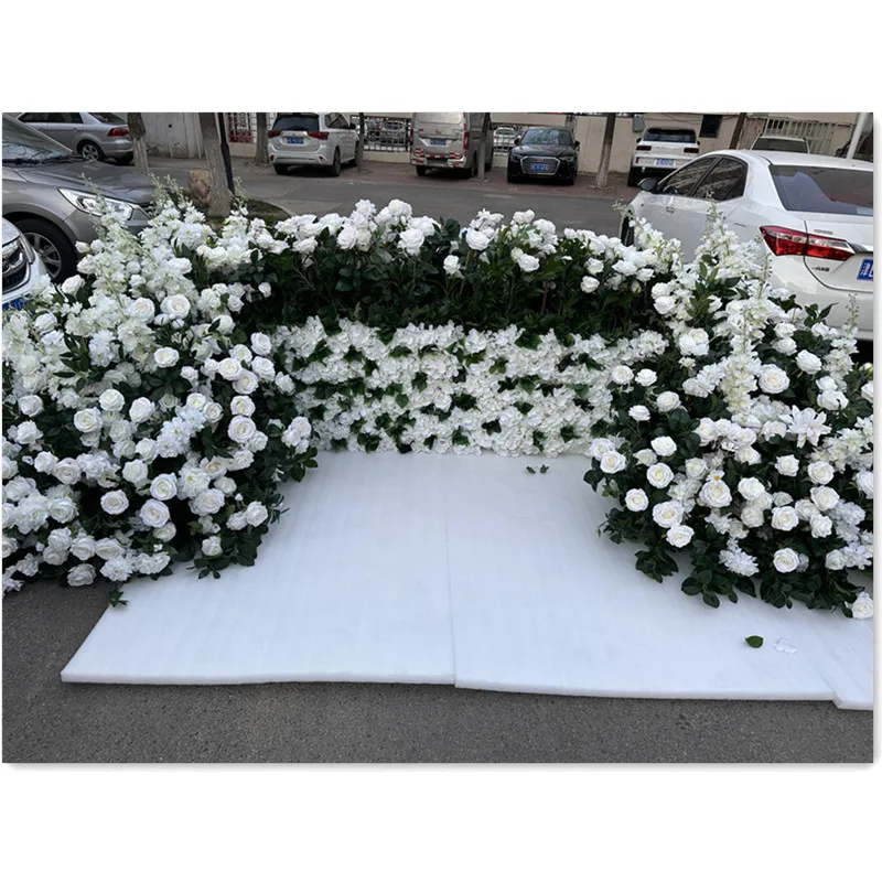 IFG  factory customized flower runner decoration 4ft height white green sofa flower arrangement for wedding