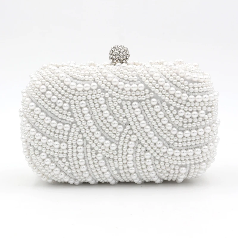
New Style Lady Handmade White Pearl Beaded Dinner Party HandBag Wedding Clutch Womens Pearl Evening Bags Bridal Purse Bags 