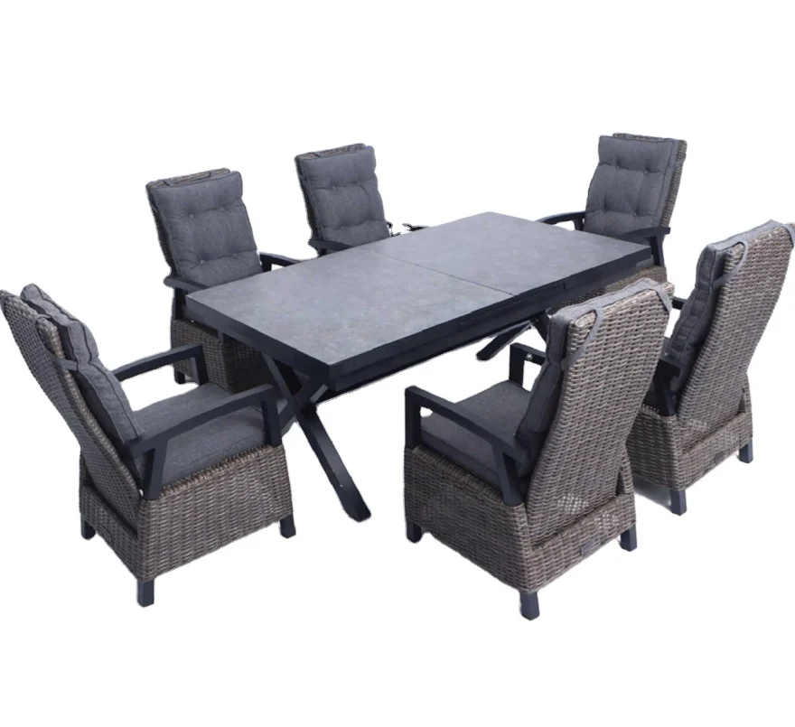 YOHO outdoor furniture Luxury Garden Patio rattan Dining set adjustable leisure chair High end stretchable table dining set