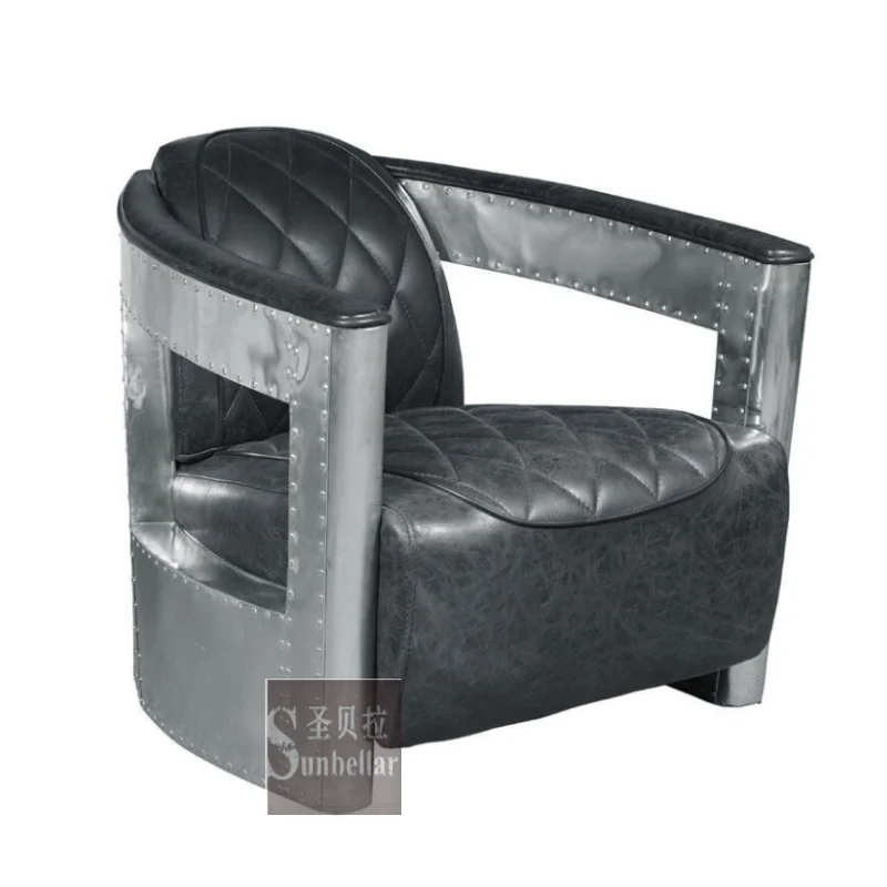 customized vintage real leather aviator chair Aluminium aviation sofa chair living room home hotel industrial accent arm chair