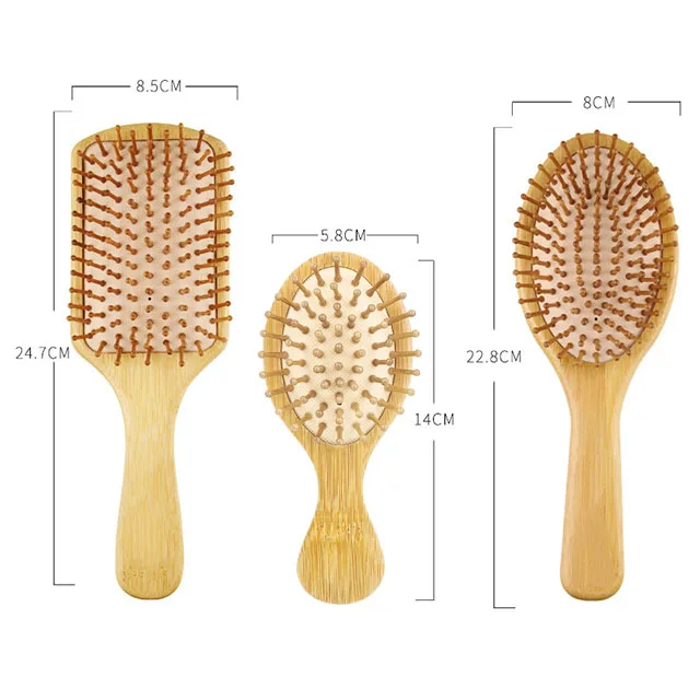 Bamboo Hair Brush Comb for Men Women Set With Tail Tooth Comb Double Head Comb Different Air Cushion Massage Brush Custom LOGO