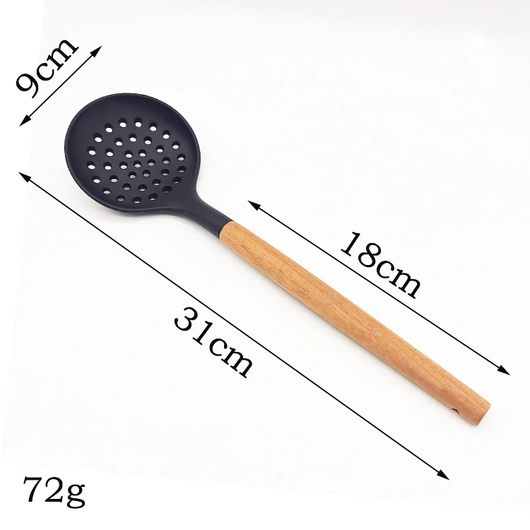 Hot selling Silicone Kitchen Skimmer with Acacia Handle Utensil Accessories for kitchen tools and gadgets skimmer kitchen tools