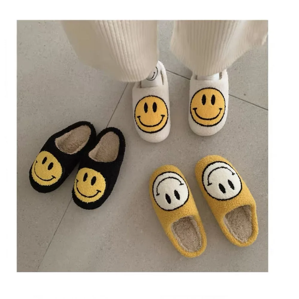 2022 Hot Sale Microterry Fashionable Fluffy Comfortable Happy Face Smiley face Home slippers for women Lady