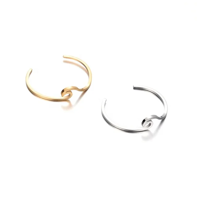 Yiwu Aceon Stainless Steel Custom Laser Cut Creative Shape Narrow Thick Bangle Sea Element Famous Movie Sea Wave Cuff Bangle