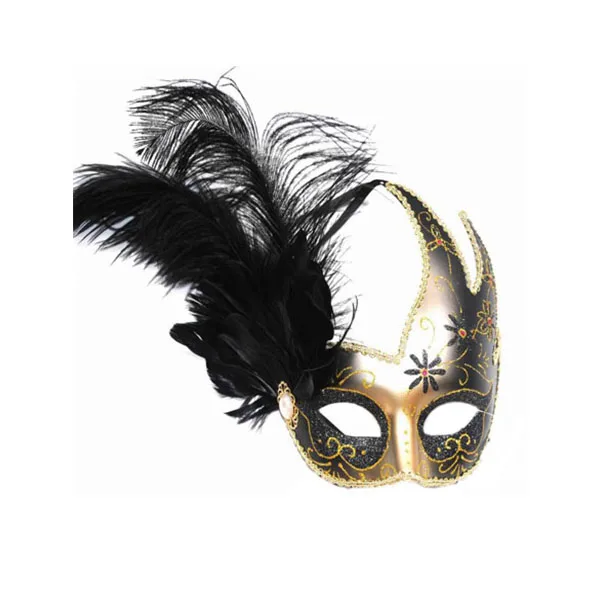 Funny Costume Cosplay Venetian Carnival Masquerade Mask Black Ostrich Feather Party Mask for Party Supply Halloween Xmas Decor