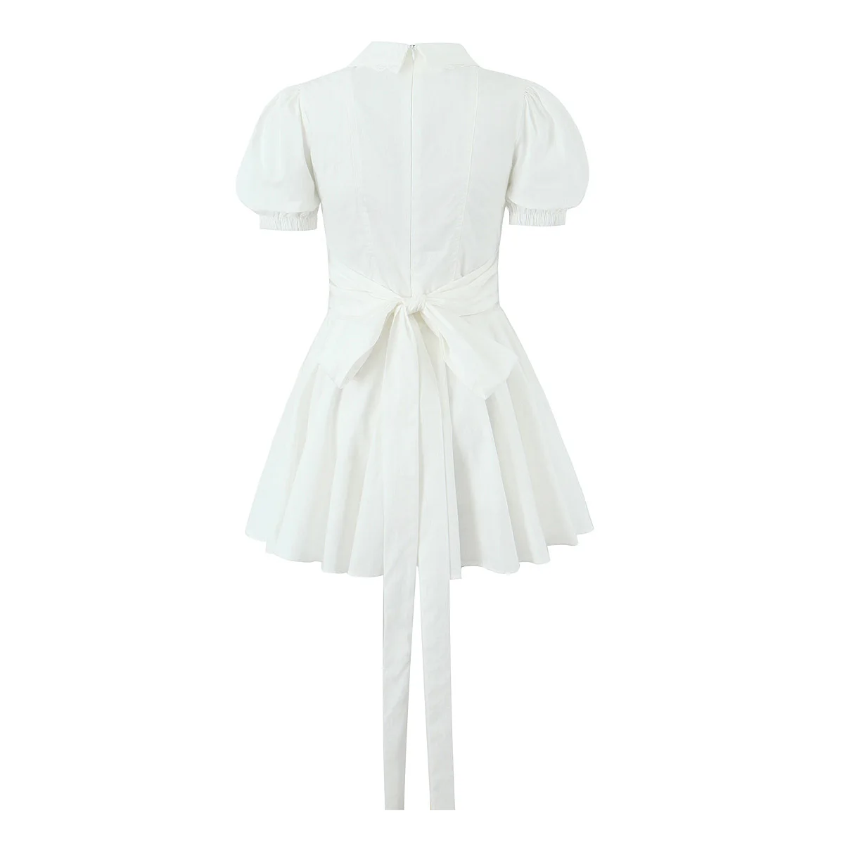 White color peter pan collar short sleeve back bow tie casual fashion women mini dress