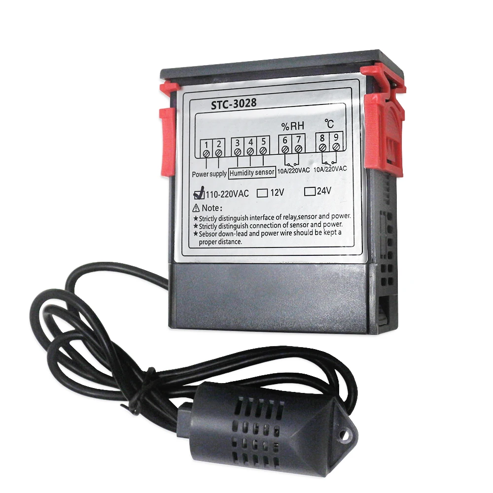 STC-3028 AC 110-220V 10A Digital Temperature Controller Dual Display Thermostat for Greenhouse/Pet Incubation/Farm/Fish Tank