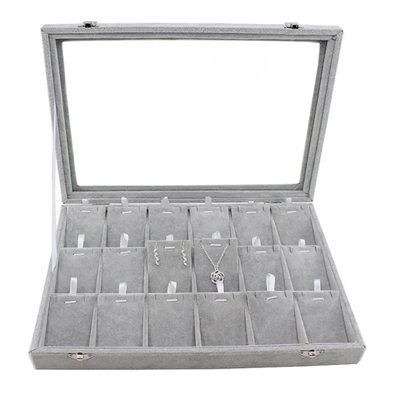SESI DIY Color Grey Organizer Velvet Logo Custom Jewelry Tray Display Luxury Jewel Tray With Lid Asian Style Lid