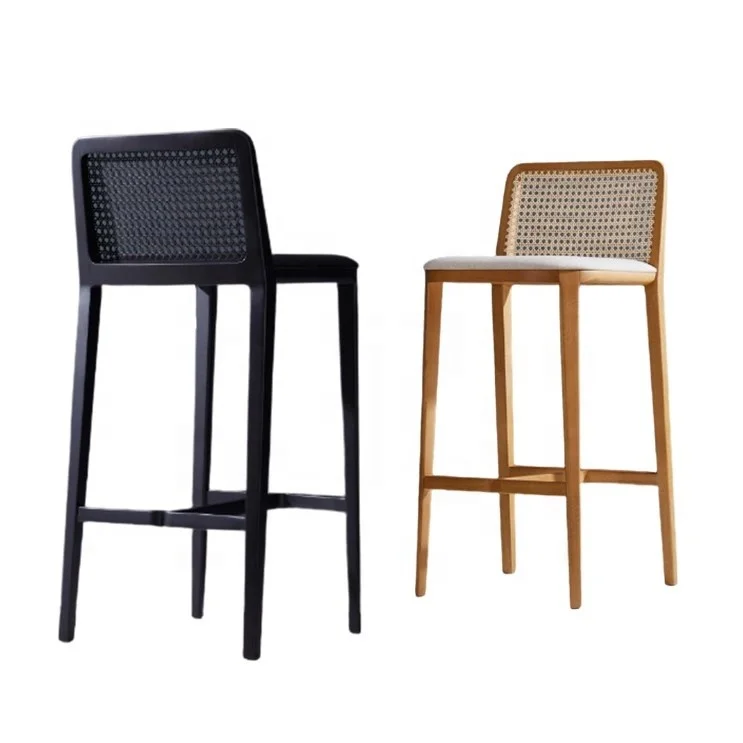 Commercial furniture chair upholstered modern and backrest cane wood bar chair