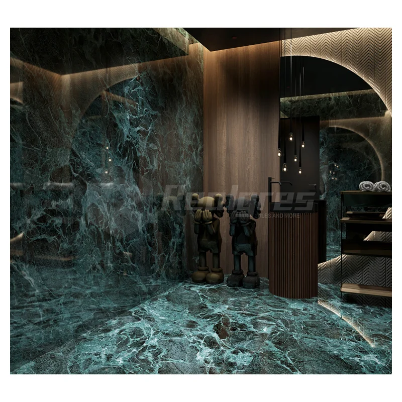 Premium Green Vein Marble Look Porcelain Tile Living Room Big Size 1200x1200 Wall Floor Tiles Floor Porcelain Stone Effect