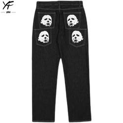 Custom stacked jeans black loose fit Y2K baggy jeans vintage punk hip hop wide leg pants for men