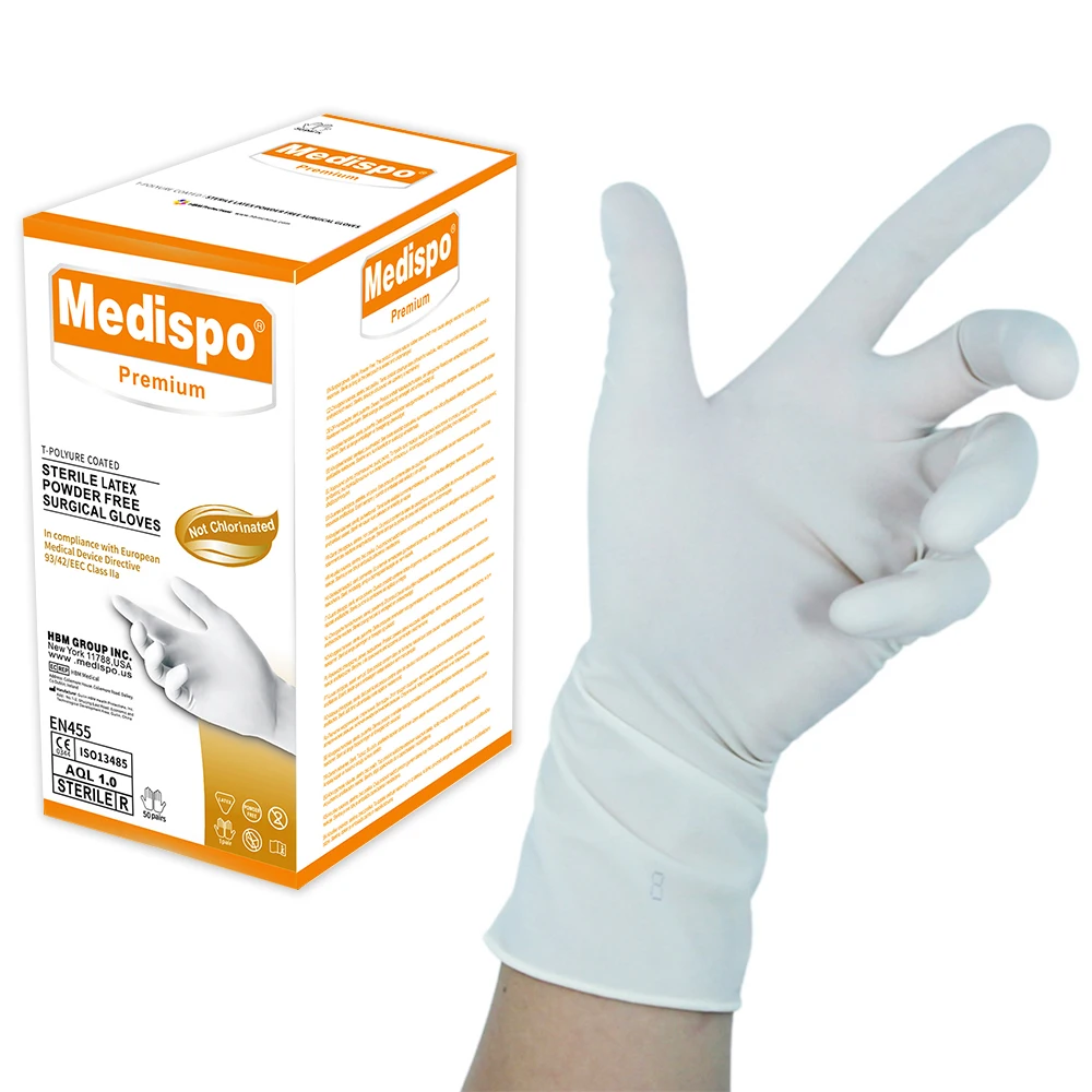 China Medispo factory price latex surgical gloved medical latex rubber doctor gloves