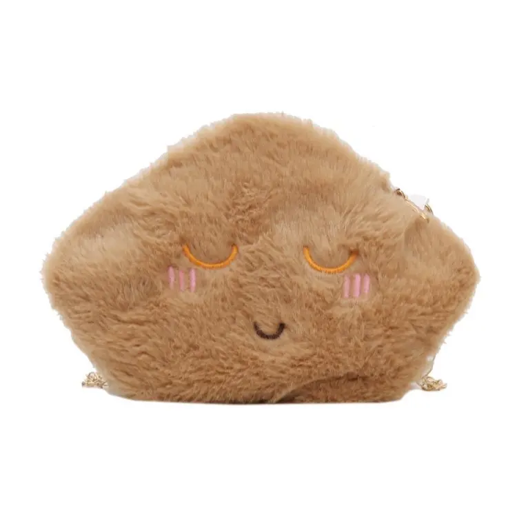 2021 Wholesale Designers Cartoon Plush Girls Chain Cloud Shape Smile Fur Kids Purse Crossbody Bag Mini