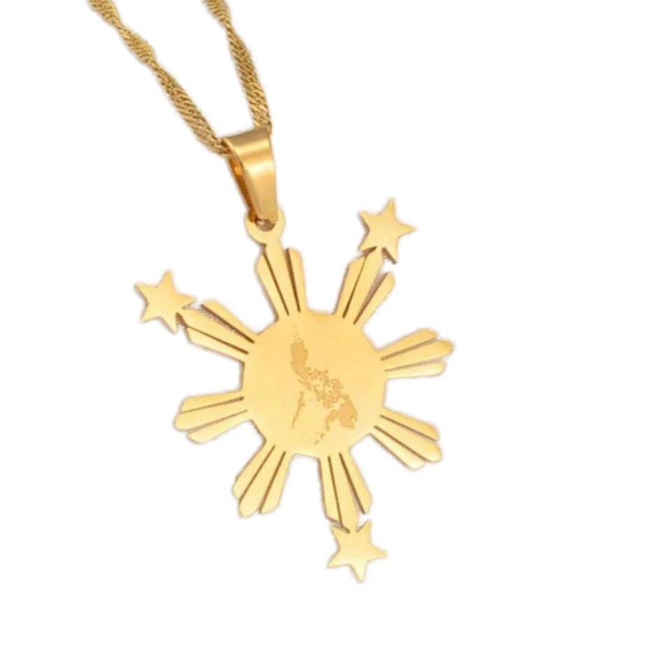 Inspire Jewelry Philippines Golden Sun Pendant With Country Map Republic of the Necklace 18K Gold Plated