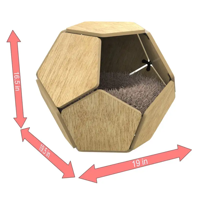 Современный роскошный новый дизайн шпонированная кровать для кошек пещера геометрический боковой стол современная мебель из натурального дерева шестиугольная