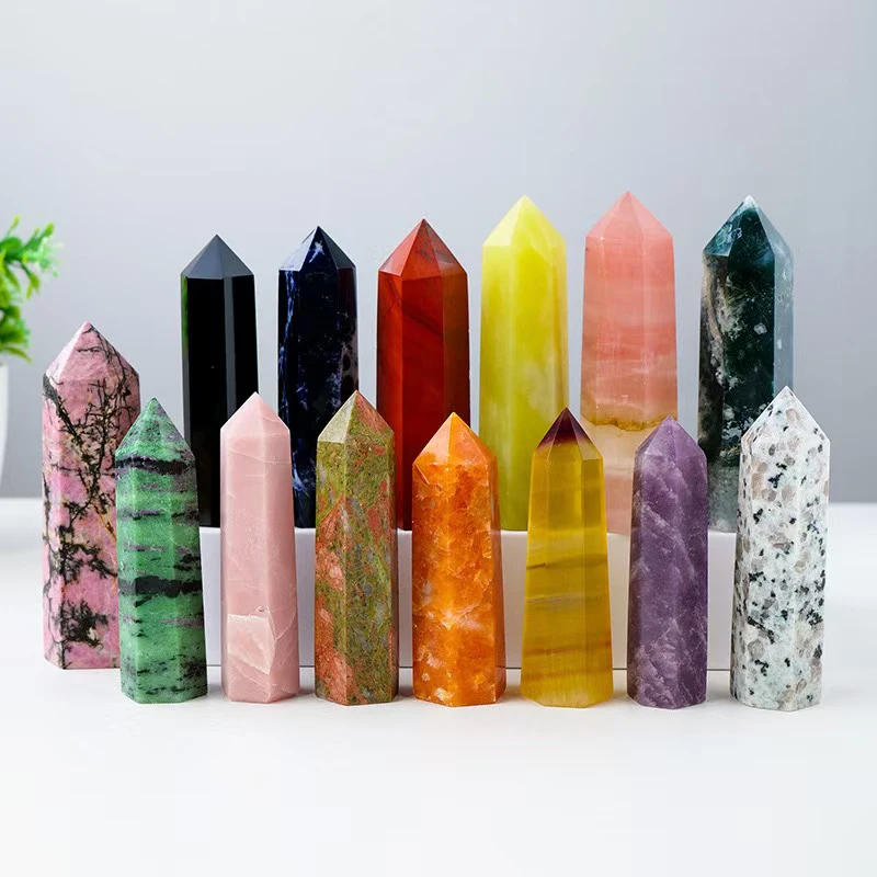 Natural Crystal Wand Crafts Polished Healing Rose Quartz Amethyst Tower Tiger Eye Stone Crystal Point Wand