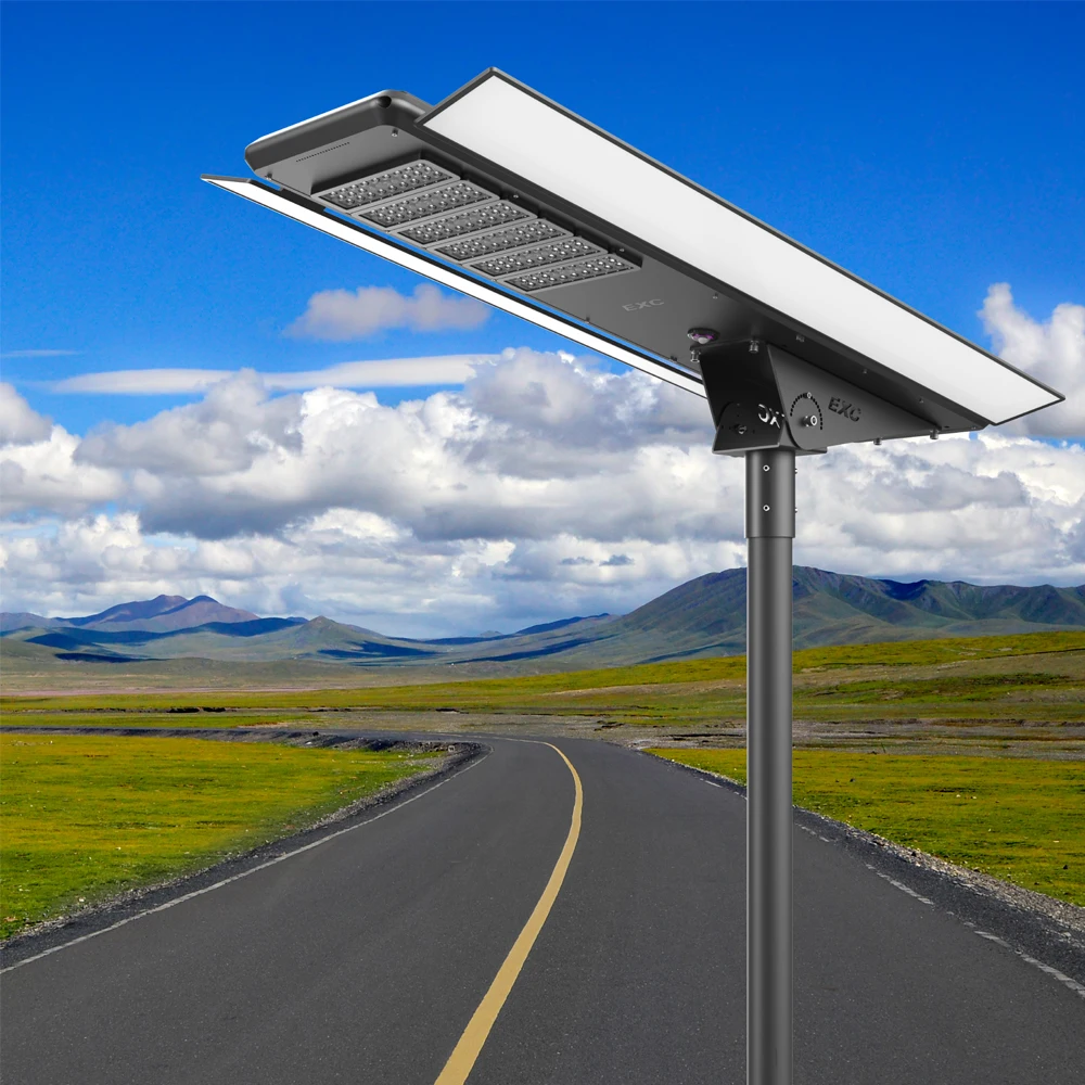 
solar panel integrated module road lumens 100w 120w smart lighting streetlight lamp outdoor led all in one solar street light 