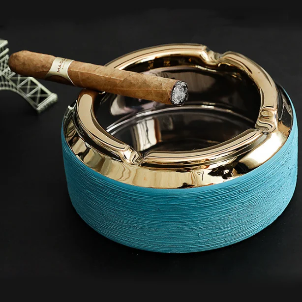 ceramic shell with golden steel base ashtray anti slip  SW200567